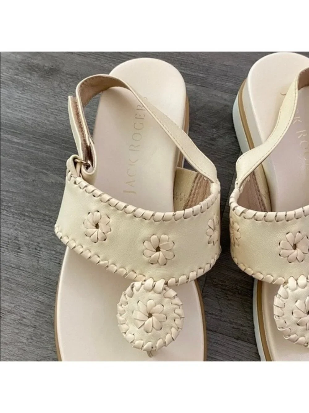 JACK ROGERS Jacks Weekend Slingback Sandal Cream Leather Resort $138 Women's 6.5